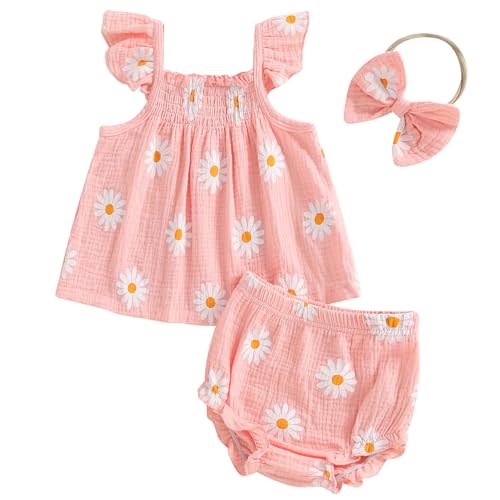Mubineo Baby Girl Summer Clothes Cute Ruffle Tops Dress Shorts Outfits Set Infant Toddler Shrit Bloomers Princess Outfit