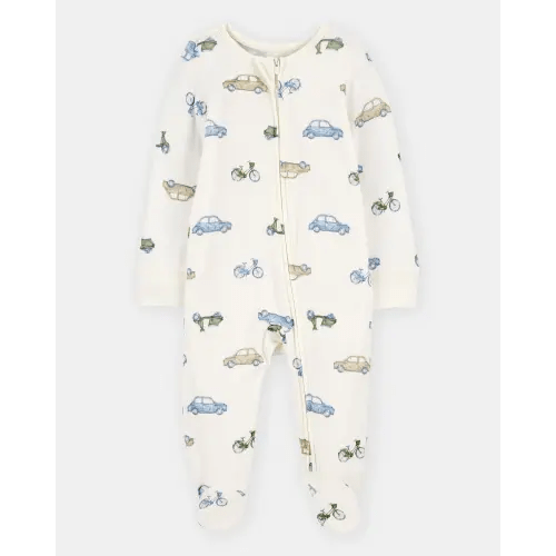 Baby Boy Car Print 2-Way Zip PurelySoft Sleep & Play Pajamas - Ivory | Carter's