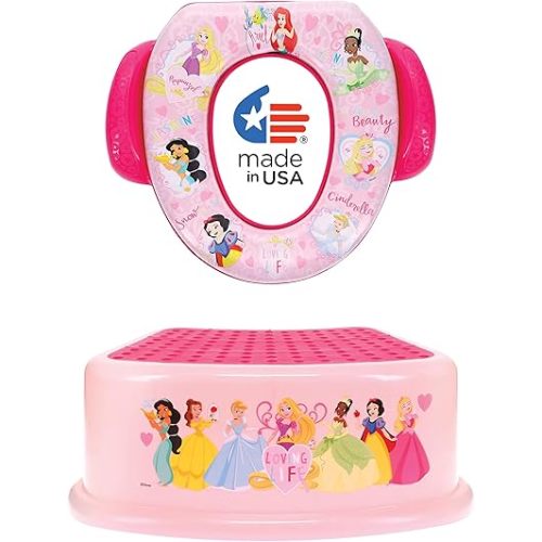 Disney Princess "Loving Life" 2 Piece Essential Potty Training Set - Soft Cushion, Baby Potty Training, Safe, Easy to Clean, Step Stool