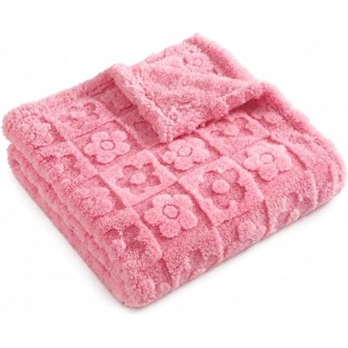Belle Floral Baby Blanket - Fleece Checkered, Ultra Soft Cozy for Girls Boys, Fluffy Infant Toddler Newborn, Gender Reveal for Crib Stroller 30”×40” (Dark Pink, 30x40, Flower)