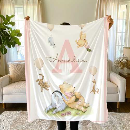 Winnie the Pooh Baby Blanket - Personalized Disney Gift, Soft Plush Winnie the Pooh Baby Swaddle, Plush Blanket, Couch Throw Gift