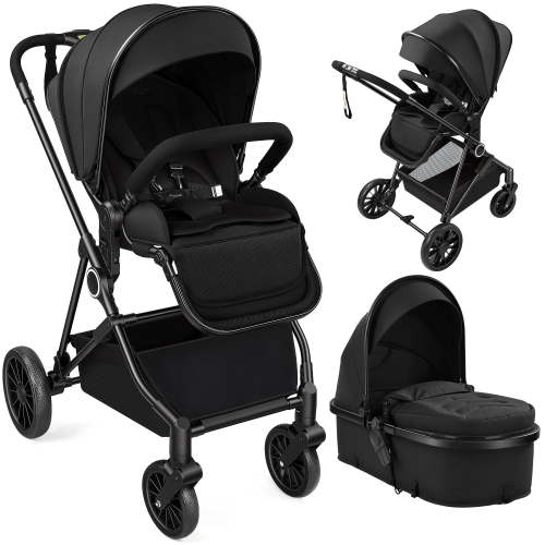 Vomeast 2 in 1 Baby Strollers, Foldable Travel Stroller with Reversible Seat, All-Wheel Suspension, 5-Point Harness, Black