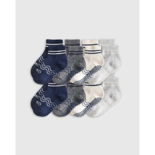 Organic Gripper Crew Socks 8-Pack - Toddler Girl in White/Light Grey/Dark Grey/Black