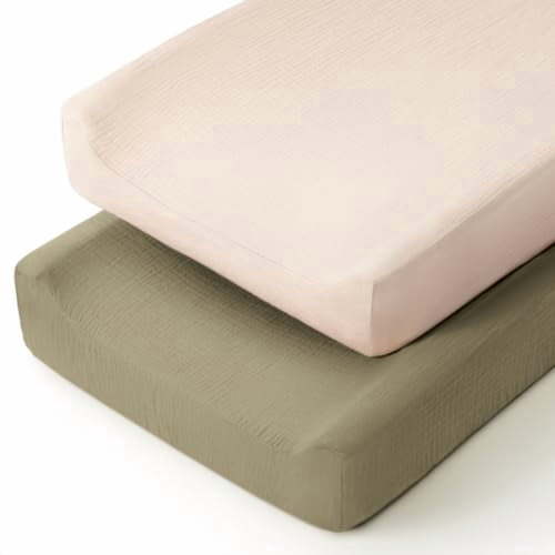 Muslin Changing Pad Cover: Baby Diaper Changing Table Pad Cover - Changing Pad Sheets for Girls Boys S-Olive & Cream