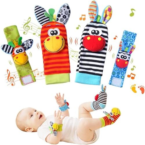 PHEZAPA Baby Toys 0-6 Months, Infant Rattle Socks, Wrist Hand & Foot Finder Socks Set,Soft Newborn Sensory Toys,Infant rattles for Babies 0 3 6 Months,Girl Boy Shower Gifts 6-12 Months