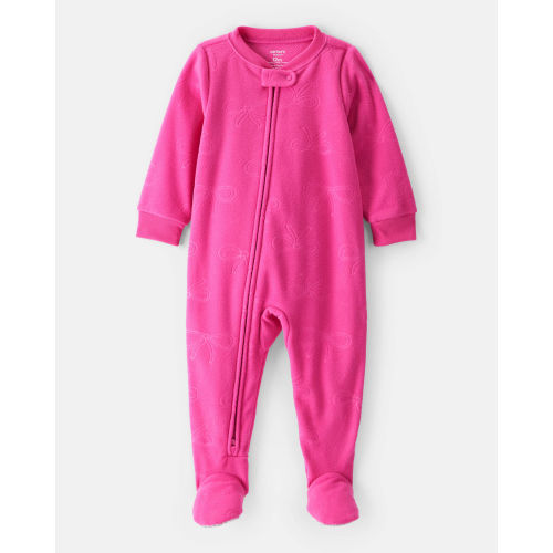 Baby Girl Bow Fleece Long-Sleeve 2-Way Zip 1-Piece Pajamas - Pink - Carter's | Carter's
