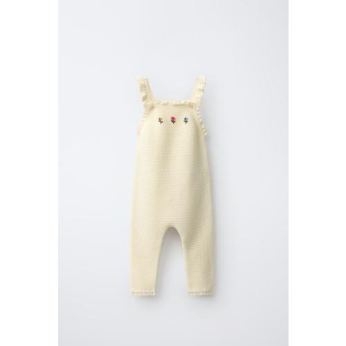 EMBROIDERED FLORAL KNIT OVERALLS - Ecru | ZARA United States
