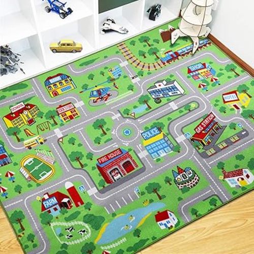 Capslpad Kids Rug Educational Play Rug 6.6' x 5' Traffic Road Kids Play Car Mat Large Learning Play Game Area Rug Kids Carpet for Playroom Living Room Nursery Room Decor