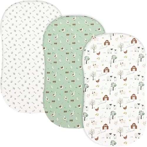 david's kids 3 Pack Bassinet Sheets, Ultra Soft Breathable Comfortable Baby Sheet Set for Boys Girls Neutral, Univeral Fit for Most Cradle and Bassinet Mattress, Farm