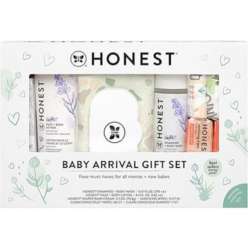 The Honest Company Baby Arrival Gift Set Newborn Essentials Welcome Box, Diapers Wipes Personal Care Diaper Rash Cream