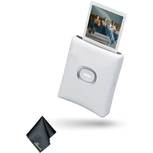 Fujifilm INSTAX Square Link Smartphone Printer (Ash White) Bundle with Microfiber Cleaning Cloth
