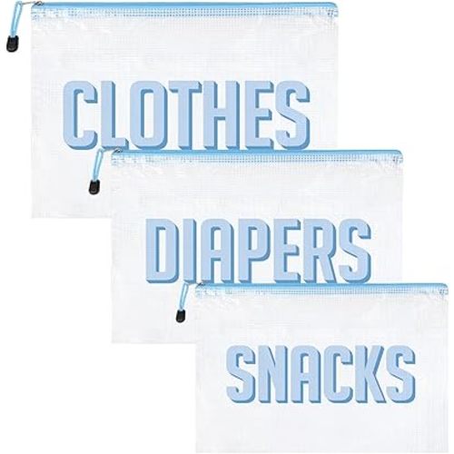 3pcs Hospital Bag Organizing Pouches for Labor and Delivery, Maternity Essentials Diaper Bag Organizer for Mom Travel - Blue/White