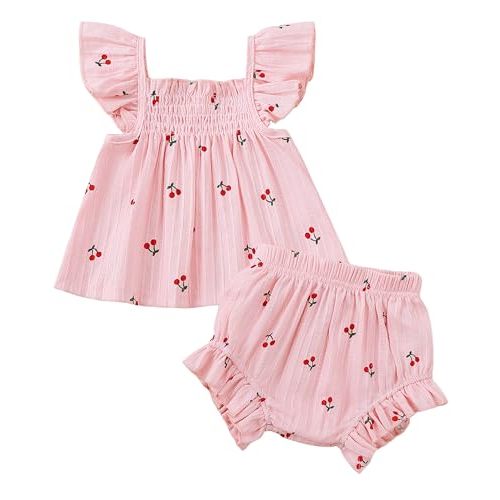 Jecson Newborn Baby Girl Summer Clothes Infant Girl Outfits Sleeveless Ruffle Top and Bloomers Shorts Set 0 3 6 12 Month