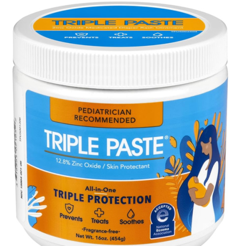 Triple Paste Diaper Rash Cream for Baby - 16 Oz Tub – Zinc Oxide Ointment Treats, Soothes & Prevents Diaper Rash, Pediatrician-Recommended Hypoallergenic Formula, Baby Essentials for Daily & Overnight