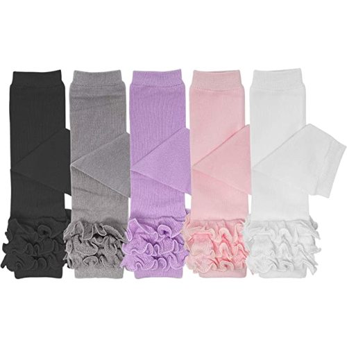 Bowbear 5 Pair Cheerful Ruffles Baby Leg Warmers, Pink, Purple, Black, White, Gray