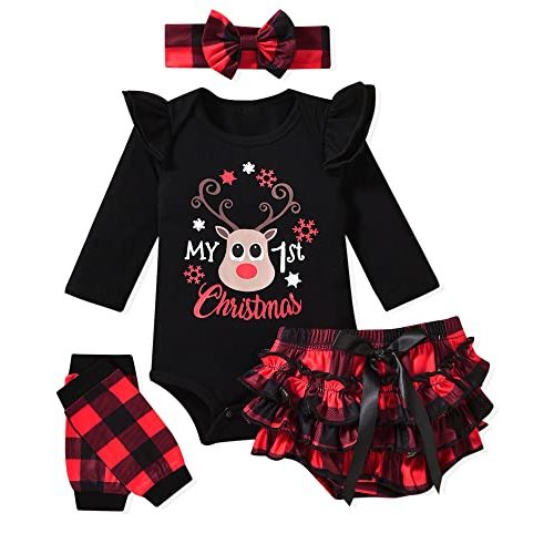 Newborn Baby Girls Christmas Clothes Outfits Infant Reindeer My First Christmas Bodysuit Romper Shorts Clothing Sets for Xmax
