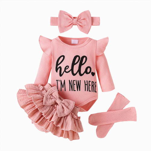 NOLDARES Preemie Newborn Baby Girl Clothes Infant Girl Ribbed Outfits Ruffle Romper Headband Socks 4PC Clothing Sets(Q102-Red)