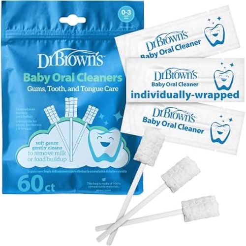 Dr. Brown's Baby Oral Cleaners, Disposable Soft Gauze Brush for Tongue, Gums, and Tooth Care, BPA-Free, 0m+, 60 Count