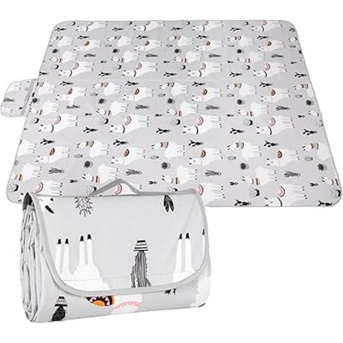 Outdoor Waterproof Picnic Blanket 55"x70" –Foldable Mat for Beach, Camping, Lightweight Portable Travel Blanket with Carry Bag – Cute Cactus Alpaca Pattern, Sandproof & Easy to Clean