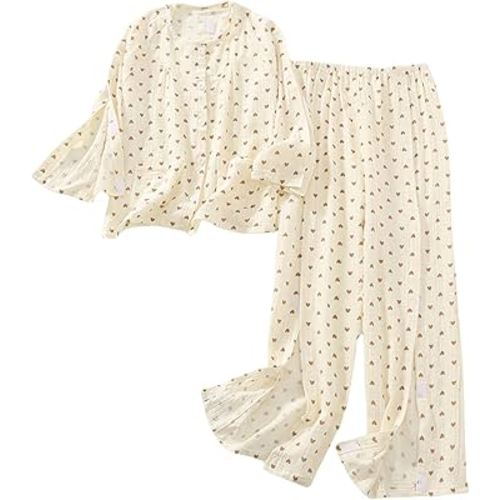 Women's Post Surgery Recovery Pajamas Open Side Disability Sleepwear for Elderly Bedridden Patients Comfortable Nursing Nightwear(Small Heart Pattern,XL)