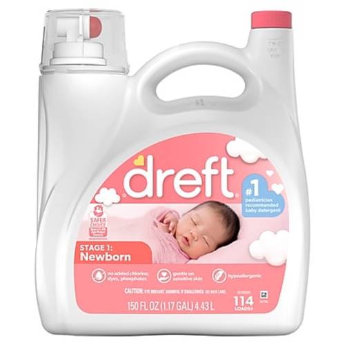 Dreft Newborn Baby HE Liquid Laundry Detergent, Gentle on Sensitive Skin, 150oz, 114 loads (12128)