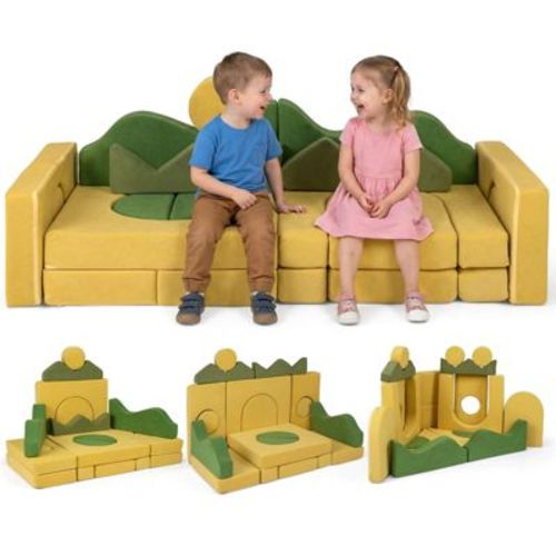 Costway 19 PCS Modular Kids Play Couch: Sunrise Theme Toddler Foam Fort for Playroom. Sunrise