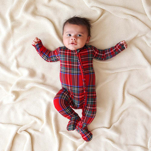 Red Tartan Plaid Footie Zippered One Piece
