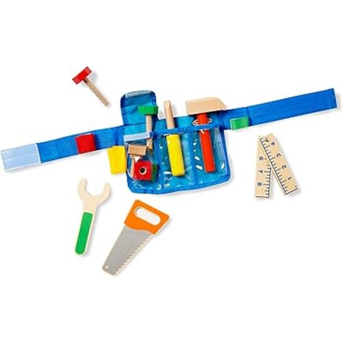Melissa & Doug Deluxe Tool Belt Set - 5 Wooden Tools, 8 Building Pieces, Adjustable Belt
