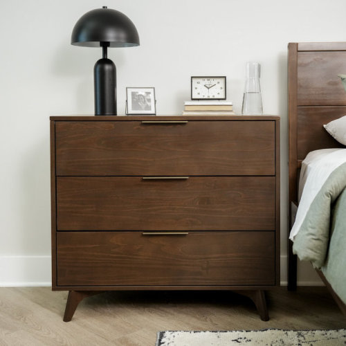 George Oliver 3 Drawer 37" W Solid Wood Dresser with Metal Pulls & Reviews | Wayfair