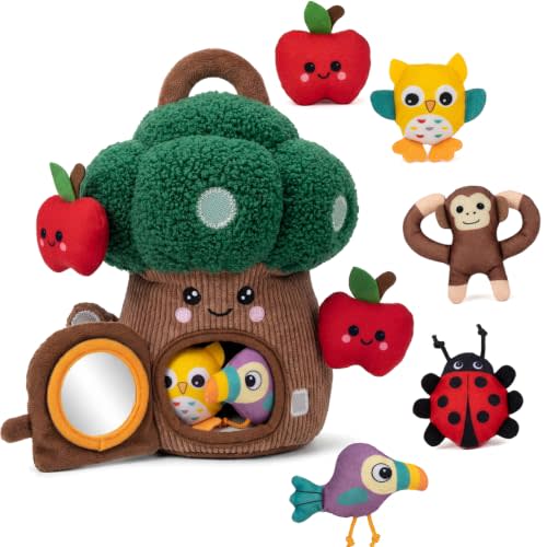 Baby Toys 6-12 Months, Baby Sensory Toys, Montessori Toys Soft Treehouse with Rattle, Crinkle, Squeaker, Mirror Animals Fine Motor Skills Plush Travel Toys Gifts for 1 Year Old Babies Toddlers