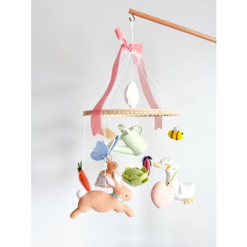 Handmade Garden Rabbit Crib Mobile: Wool Felt Nursery Decor