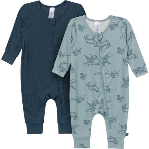 Modern Moments by Gerber Baby Boys' 2-Pack Long Sleeve Footless Rompers, Blue, 0-3 Months