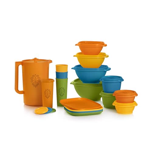 Tupperware Heritage Get it All Retro Collection, 30 Piece Food Storage Container Set in Retro Colors, Dishwasher Safe and BPA Free