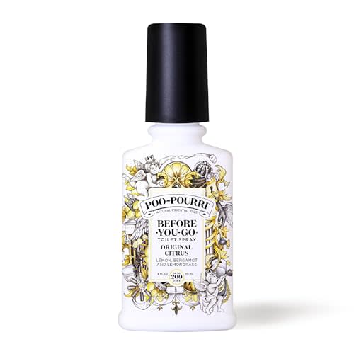 Poo-Pourri Before-You-Go Toilet Spray, Original Citrus, 4 Fl Oz, Up to 200 Uses, Bathroom Odor Deodorizer, Plant-Based with Essential Oils, for Home or Work, Lemon, Bergamot and Lemongrass Scent
