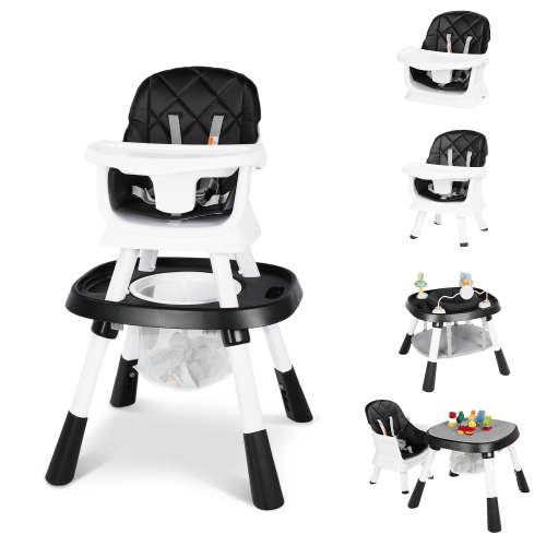 LINLUX 15 in 1 Baby High Chair, Toddler Booster Seat for Eat, Infant Dining Chair W/Stool, Black