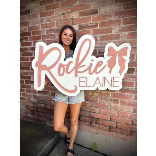 Large Name Sign, Baby Name Sign, Nursery Name Sign, Couquette Bow Nursery Decor Wall Art, Girl Baby Shower Gift, Custom Wooden Sign, Newborn
