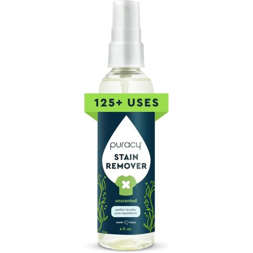 Puracy Stain Remover, Natural Travel and Laundry Stain Cleaner for Clothes, Baby Essentials, Kids Stains, Oil and Fabric Spot Cleaner, Unscented (Stain Remover Spray, 4 fl oz)