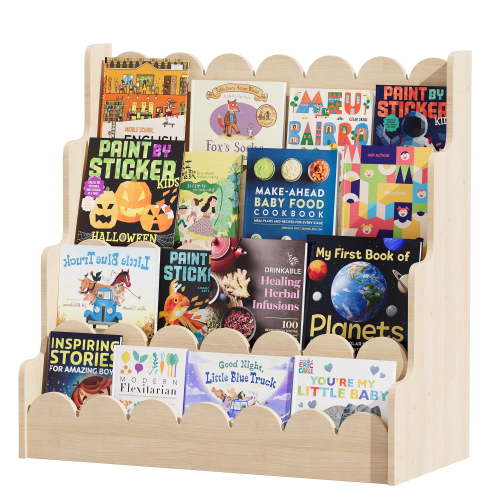 Hironpal 4-Tier Kids Bookshelf, Montessori Wood Bookcase for KidsRoom,Bedroom,Playroom,Gift for Boys&Girls,Natural