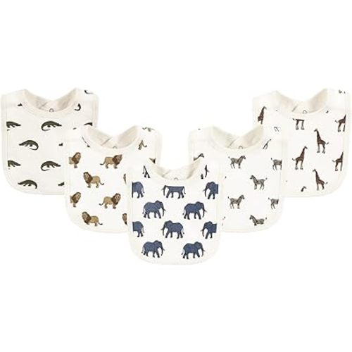 Touched by Nature Unisex Baby Organic Cotton Bibs, Classic Safari Animals, One Size