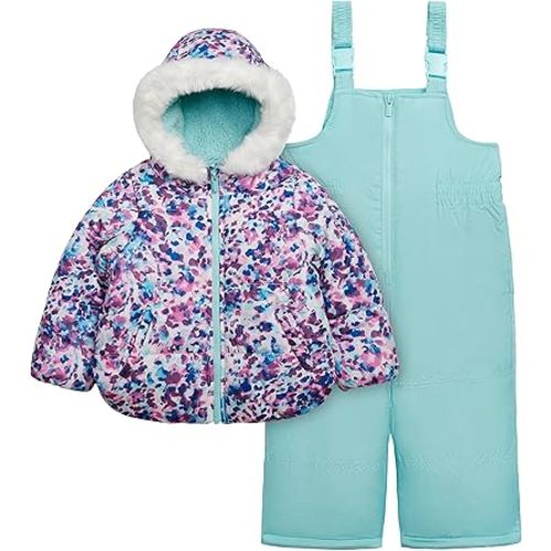 Carter's Baby Girls' 2-Piece Snowsuit Cozy Hooded Puffer Jacket and Ski Bib Set (12M)