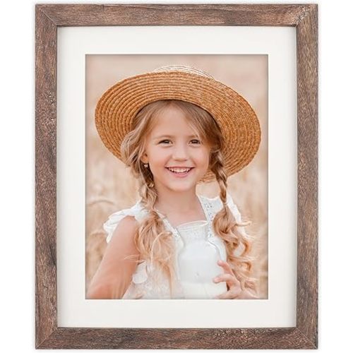 8x10 Picture Frame Wood Display Picture 6x8 with Mat or 8x10 without Mat Distressed Brown Photo Frame for Wall and Tabletop Decoration