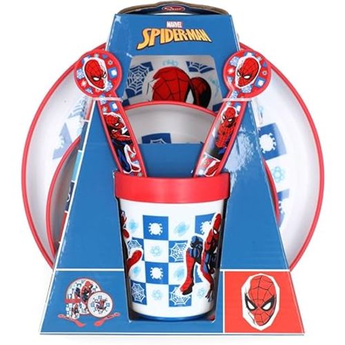 Stor 5-Piece Microwave Safe Plastic Premium Bicolor Spiderman Dinnerware Set Multicolor