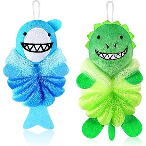 Nuenen 2 Pcs Kids Bath Loofahs, Shark, Monster