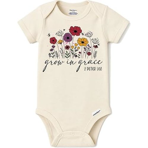 Brain Juice Tees Christian Floral Bible Verse Baby Onesie – “Grow in Grace” Scripture Outfit for Girls - Bible Verse Bodysuit