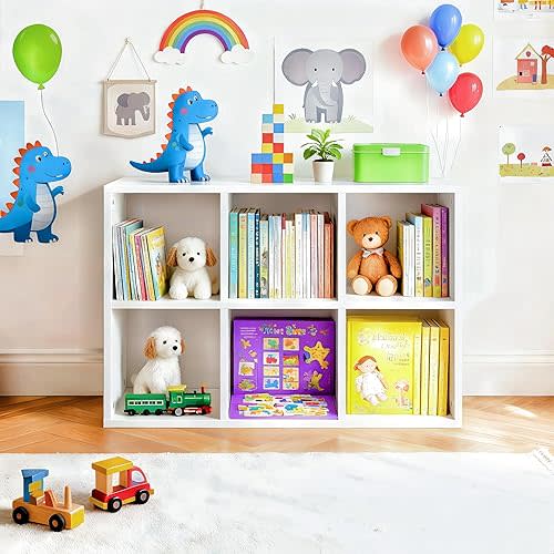 6 Cube Storage Organizer | Horizontal Bookshelf | Cube Shelf Bookcase | Multi Shelf Cubby for Books-Wood Bookshelf-Storage （Storing Books,Toys & More Easy to Install）