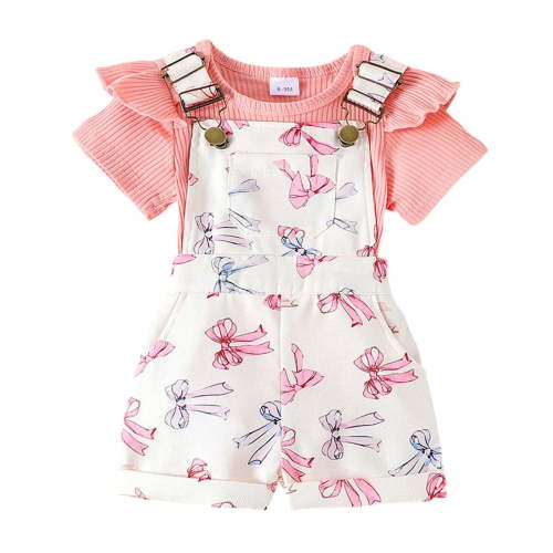 Fozruso Girls Clothing Sets Baby Girls Summer Outfits Set Ribbed Short Sleeve Romper With Adjustable Straps Shorts For 0 3 Years Old Toddler Outdoor Play,0-3 Months(Red)