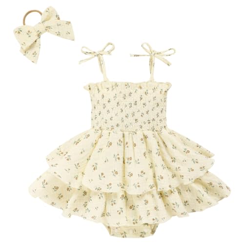 TITKKOP Baby Girl Summer Outfits Infant Double Romper - Sleeveless Bodysuit & Cake Smash Outfit