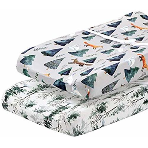Pobi Baby - 2 Pack Premium Quality Changing Pad Cover - Ultra-Soft Organic Cotton Blend, Stylish Animal Woodland Pattern, Safe and Snug for Baby (Magical) - Change Pad Covers