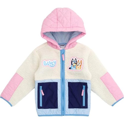 Bluey Girls Faux Shearling Zip Up Hooded Jacket Toddler to Big Kid Sizes (2T - 14-16)