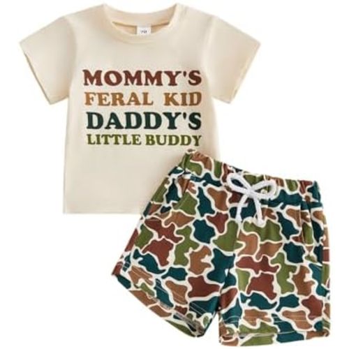 Sejardin Infant Baby Boy Summer Clothes Letter Print Short Sleeve T Shirt Tops and Stretch Shorts Cute Baby Boy Outfit